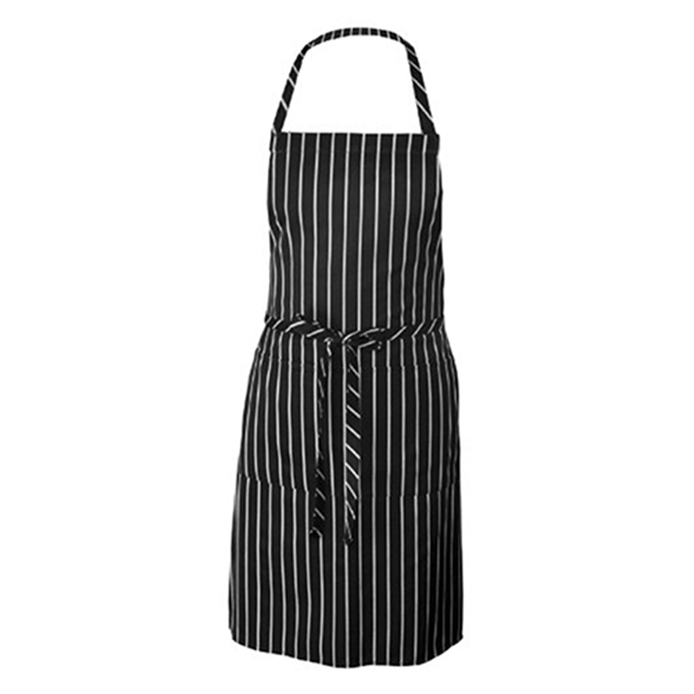 Kitchen Adjustable Adult Black Stripe Bib Apron With 2 Pockets Chef Waiter Cook