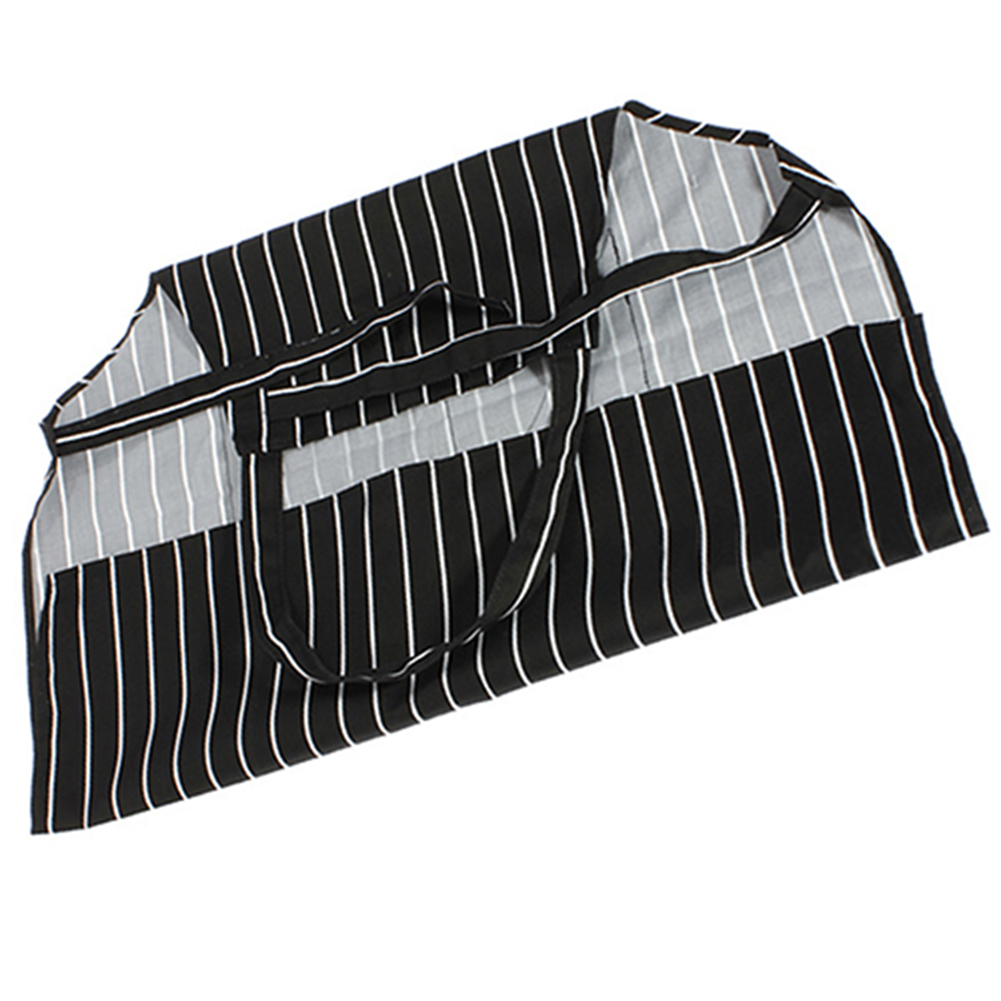 Kitchen Adjustable Adult Black Stripe Bib Apron With 2 Pockets Chef Waiter Cook